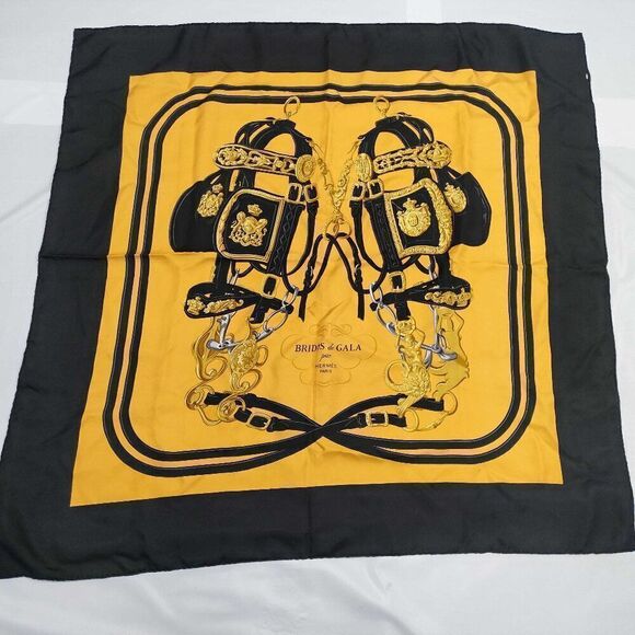 Hermès Brides De Gala Silk Scarf - Yellow & Black - Picture 1 of 6